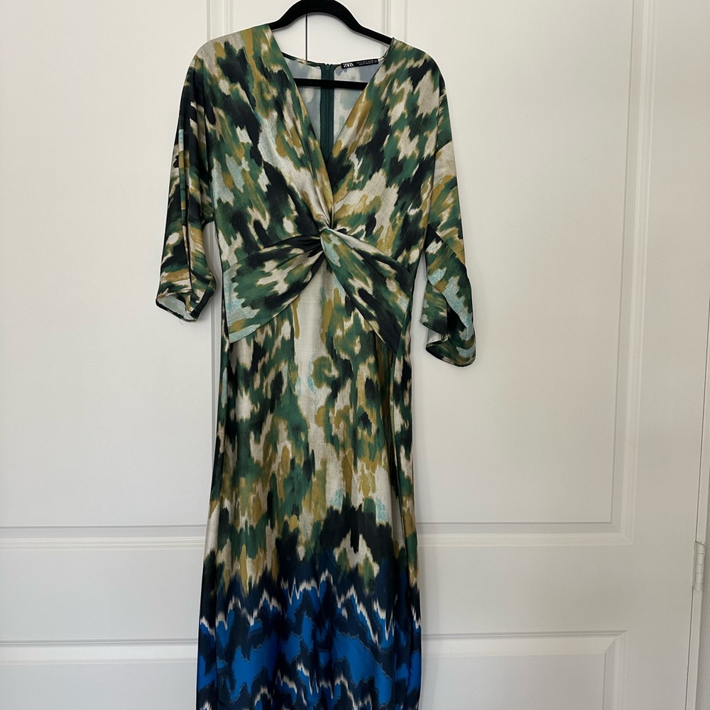 Zara Multicolor Long Sleeve Dress with Twist Front